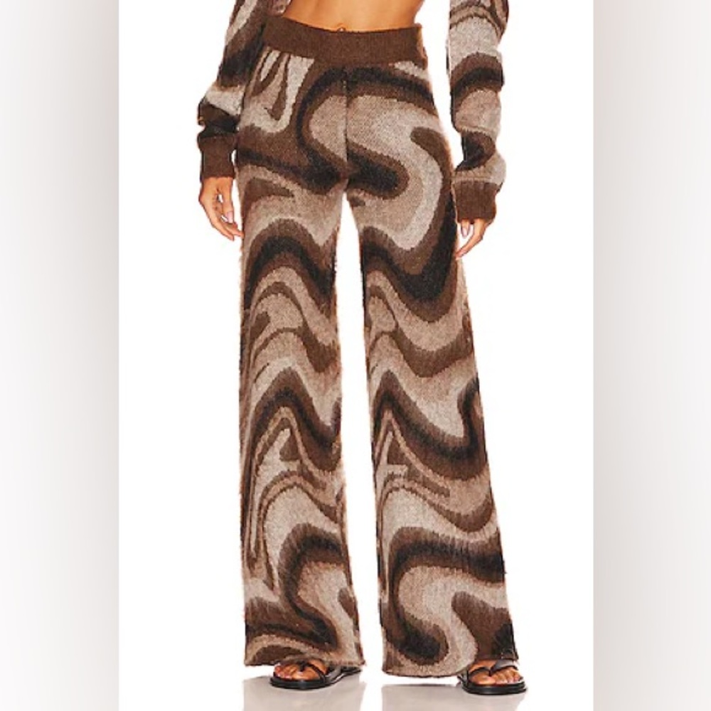 Revolve Twenty Montreal Brown and Cream Swirl Fuzzy Mohair Wide Leg Knit Pants